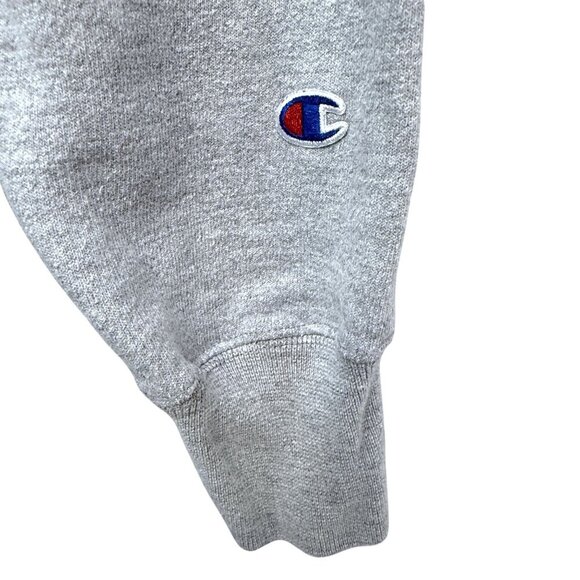 CHAMPION Reverse Weave Hoodie Size Large Oxford Grey Sweatshirt C Logo - Picture 8 of 16